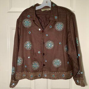 Pushpa Women Sequin Embroidered Brown Blazer/Jacket